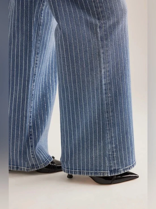 Good American Good Ease Rhinestone Relaxed Jeans Wide Leg NEW - Picture 7 of 13